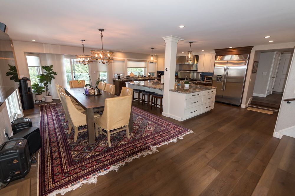 Dining table and kitchen